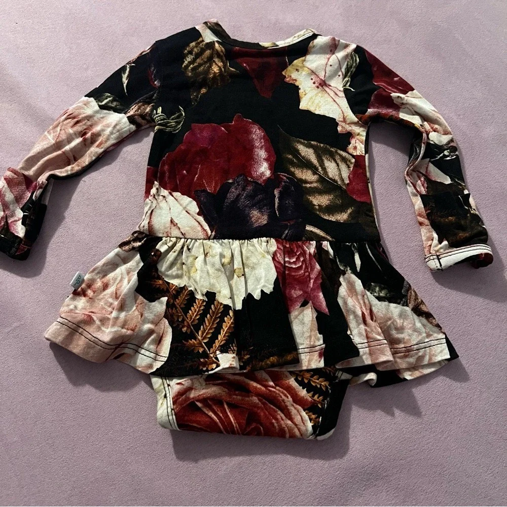 Posh Peanut Floral Bamboo Viscose Ruffle Long Sleeve Bodysuit 0-3 Months